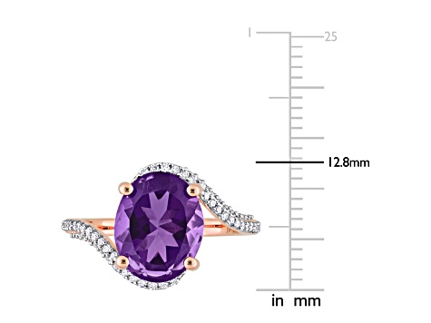 3ct African Amethyst And 0.33ctw Diamond 14k Rose Gold Bypass Ring