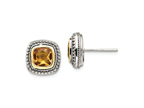 Sterling Silver Antiqued with 14K Accent Citrine Earrings