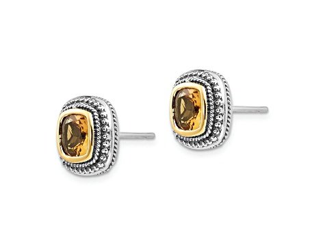 Sterling Silver Antiqued with 14K Accent Citrine Earrings