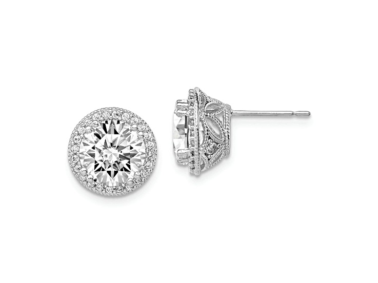 Rhodium Over 10k White Gold 10.8mm Polished Cubic Zirconia Stud Earrings