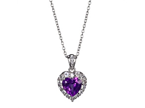 Purple African Amethyst Platinum Over Sterling Silver Heart Pendant With Chain