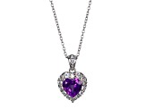 Purple African Amethyst Platinum Over Sterling Silver Heart Pendant With Chain