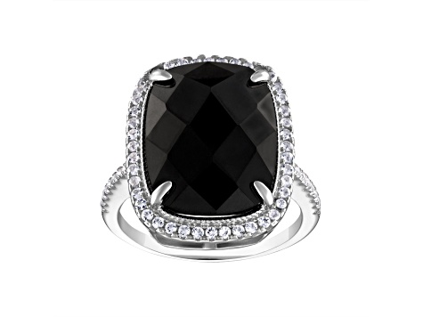 Black Spinel Halo Sterling Silver Ring 11.54 ctw