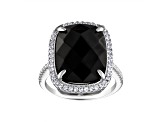 Black Spinel Halo Sterling Silver Ring 11.54 ctw