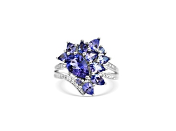 Picture of Rhodium Over Sterling Silver Mixed Shape Tanzanite and White Zircon Ring 2.93ctw