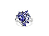 Rhodium Over Sterling Silver Mixed Shape Tanzanite and White Zircon Ring 2.93ctw