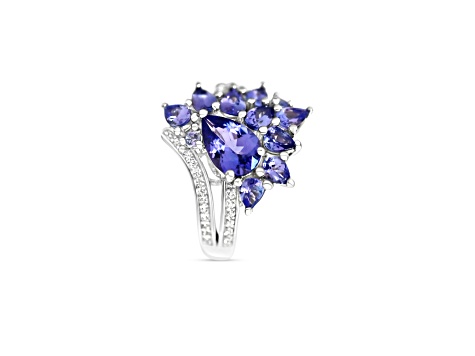 Rhodium Over Sterling Silver Mixed Shape Tanzanite and White Zircon Ring 2.93ctw