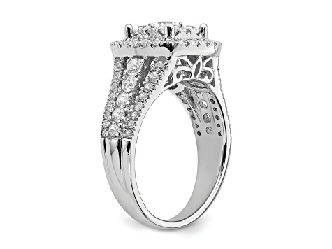 Rhodium Over 14K White Gold Diamond Cluster Engagement Ring 1.53ctw
