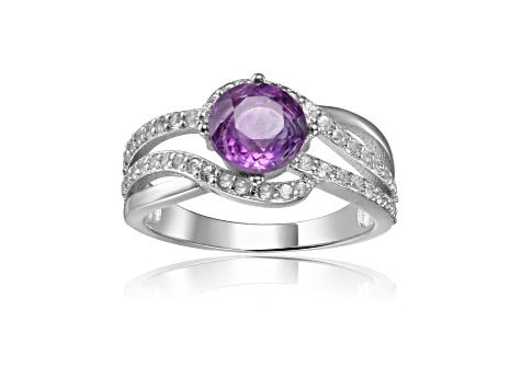 Round Amethyst with White Sapphire Accents Crossover Ring, 1.12ctw