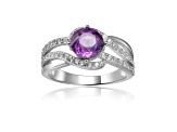 Round Amethyst with White Sapphire Accents Crossover Ring, 1.12ctw