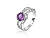 Round Amethyst with White Sapphire Accents Crossover Ring, 1.12ctw