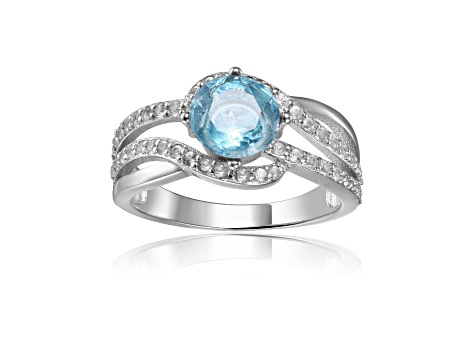 Round Blue Topaz with White Sapphire Accents Crossover Ring, 1.12ctw