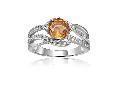 Round Citrine with White Sapphire Accents Crossover Ring, 1.12ctw