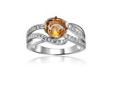 Round Citrine with White Sapphire Accents Crossover Ring, 1.12ctw