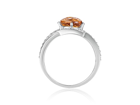 Round Citrine with White Sapphire Accents Crossover Ring, 1.12ctw