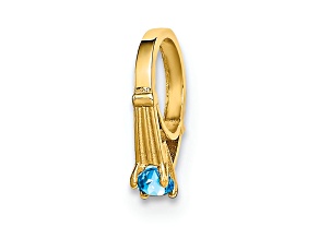 14K Yellow Gold 3D Ring with Aqua Cubic Zirconia Charm