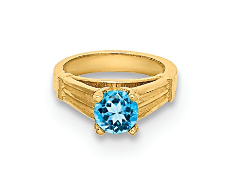 14K Yellow Gold 3D Ring with Aqua Cubic Zirconia Charm