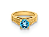 14K Yellow Gold 3D Ring with Aqua Cubic Zirconia Charm