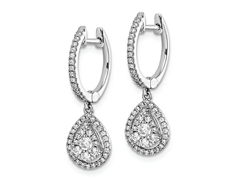 Rhodium Over 14K White Gold Lab Grown Diamond Teardrop Hinged Hoop Earrings