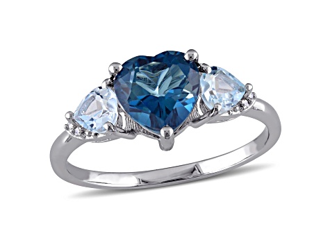 2.20ctw London Blue and Sky Blue Topaz and Diamond Accent Ring in Sterling Silver