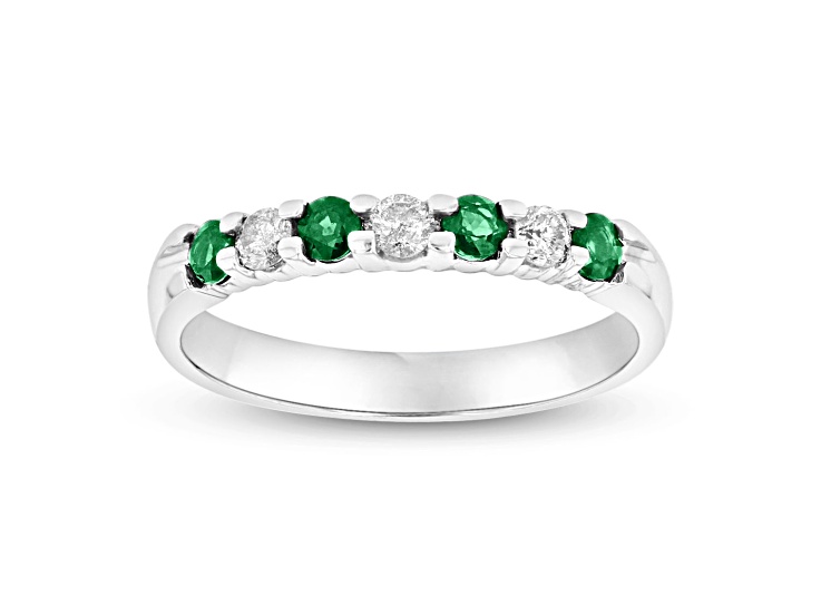 Emerald and Diamond 14k White Gold Band Ring 0.50ctw