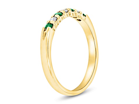 Emerald and Diamond 14k Yellow Gold Band Ring 0.50ctw