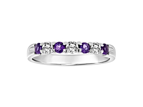 Amethyst and Diamond 14k White Gold Band Ring 0.60ctw