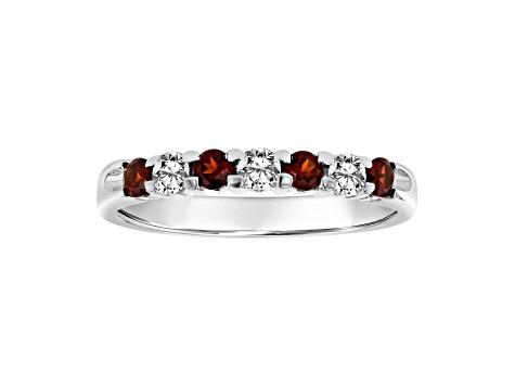 Garnet and Diamond 14k White Gold Band Ring 0.50ctw