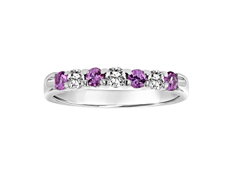 Pink Sapphire and Diamond 14k White Gold Band Ring 0.50ctw