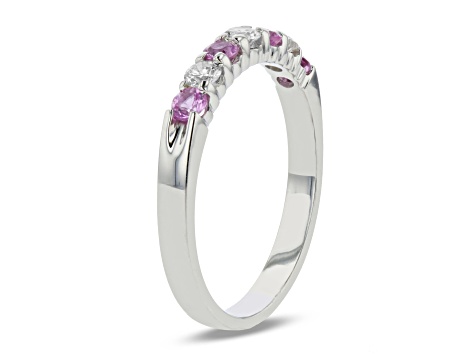 Pink Sapphire and Diamond 14k White Gold Band Ring 0.50ctw