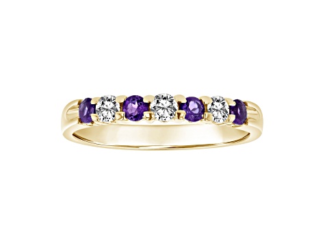 14K Yellow Gold Amethyst and Diamond Wedding Band 0.60ctw