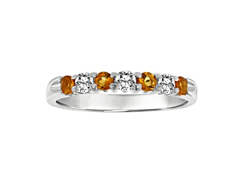 14K White Gold Citrine and Diamond Wedding Band 0.45ctw