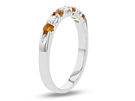 14K White Gold Citrine and Diamond Wedding Band 0.45ctw