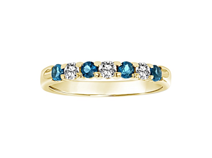 14K Yellow Gold London Blue Topaz and Diamond Wedding Band 0.55ctw