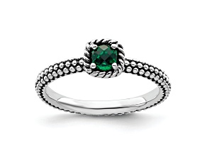Sterling Silver Stackable Expressions Polished Lab Created Emerald Ring 0.21ctw