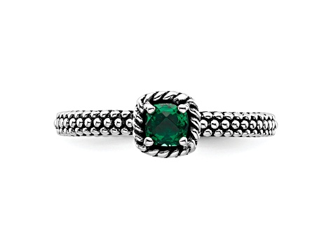 Sterling Silver Stackable Expressions Polished Lab Created Emerald Ring 0.21ctw