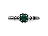Sterling Silver Stackable Expressions Polished Lab Created Emerald Ring 0.21ctw