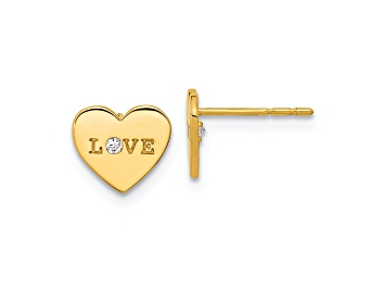 Picture of 14k Yellow Gold Polished Love Cubic Zirconia Heart Stud Earrings