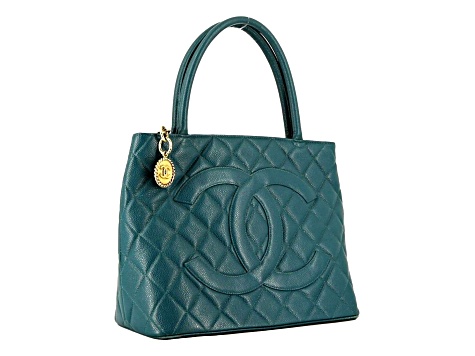 Chanel Caviar Medallion Tote Bag Teal Blue 14201A JTV