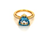 Trillion Swiss Blue Topaz and Cubic Zirconia 14K Yellow Gold Over Sterling Silver Ring