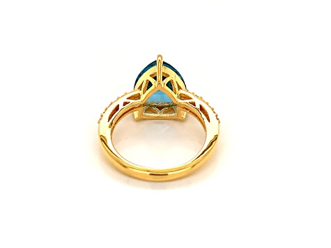 Trillion Swiss Blue Topaz and Cubic Zirconia 14K Yellow Gold Over Sterling Silver Ring