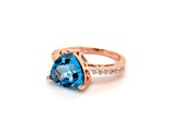 Trillion Swiss Blue Topaz and Cubic Zirconia 14K Rose Gold Over Sterling Silver Ring