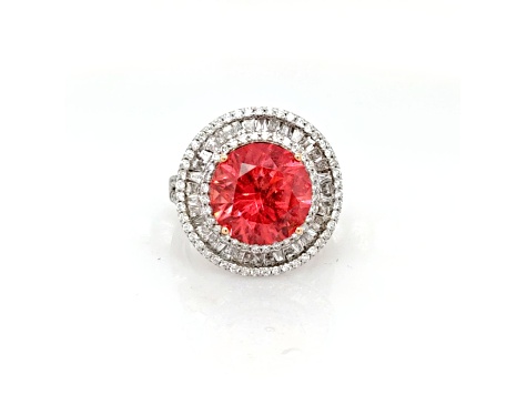 7.80 Cts Rhodochrosite and 1.52 Cts White Diamond Ring in 18K WG