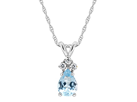 7x5mm Pear Shape Aquamarine with Diamond Accents 14k White Gold Pendant With Chain