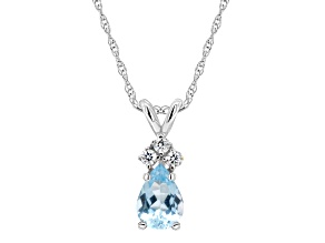 7x5mm Pear Shape Aquamarine with Diamond Accents 14k White Gold Pendant With Chain