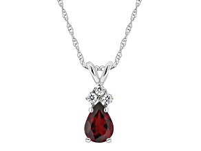 7x5mm Pear Shape Garnet with Diamond Accents 14k White Gold Pendant With Chain