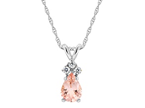 7x5mm Pear Shape Morganite with Diamond Accents 14k White Gold Pendant With Chain