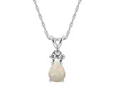 7x5mm Pear Shape Opal with Diamond Accents 14k White Gold Pendant With Chain