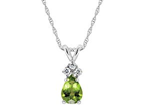 7x5mm Pear Shape Peridot with Diamond Accents 14k White Gold Pendant With Chain