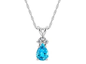 7x5mm Pear Shape Blue Topaz with Diamond Accents 14k White Gold Pendant With Chain
